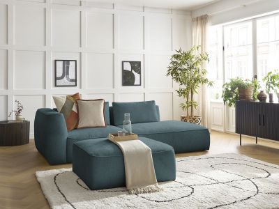 Canapé droit fixe 3 places LEOPOLD tissu texturé avec pouf