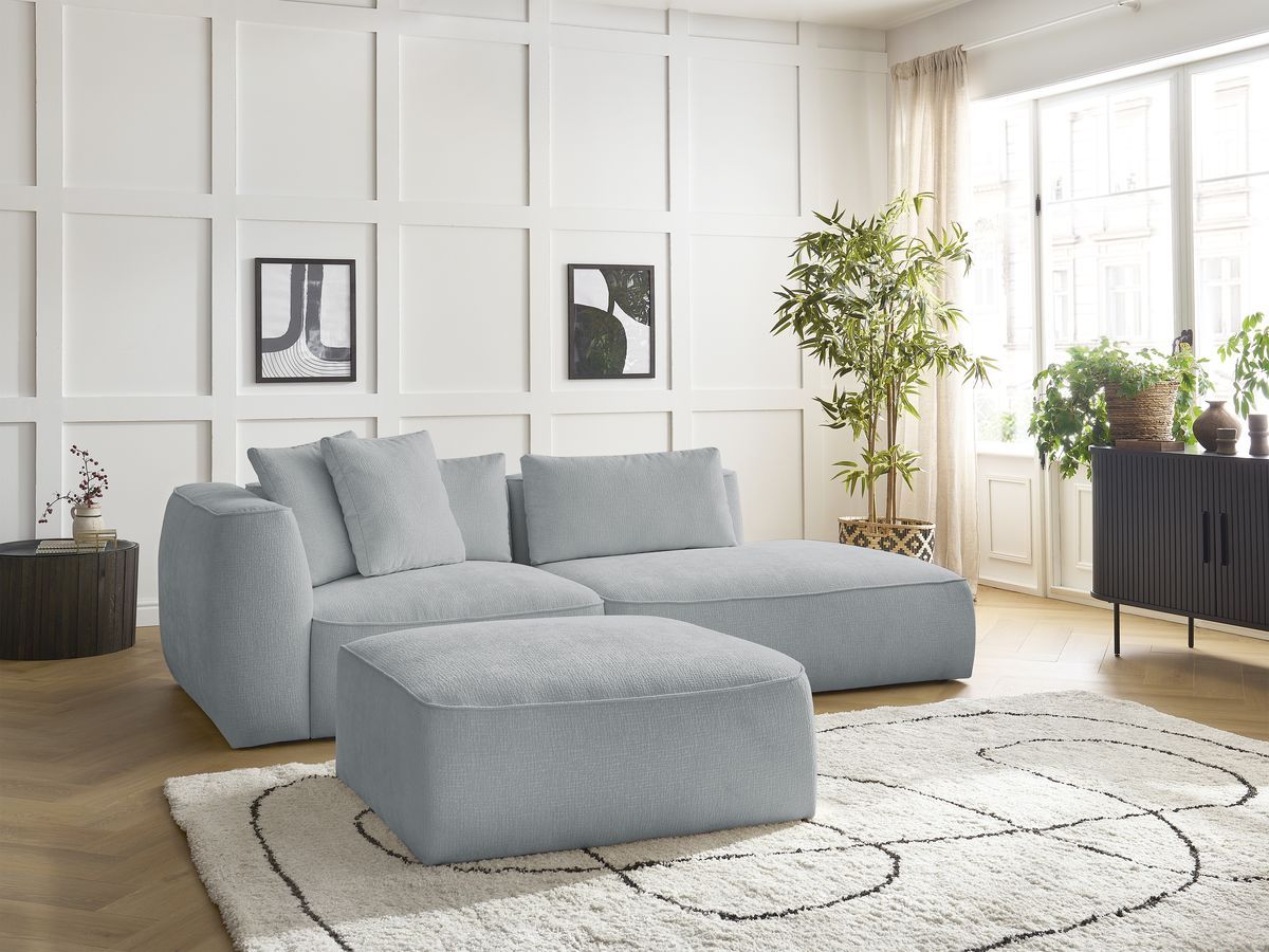 Canapé droit fixe 3 places LEOPOLD tissu texturé avec pouf