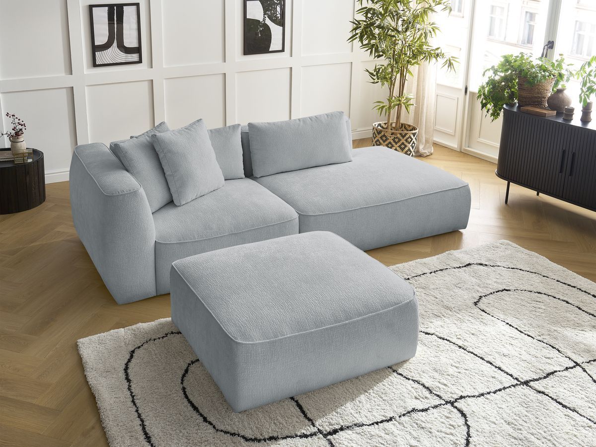 Canapé droit fixe 3 places LEOPOLD tissu texturé avec pouf