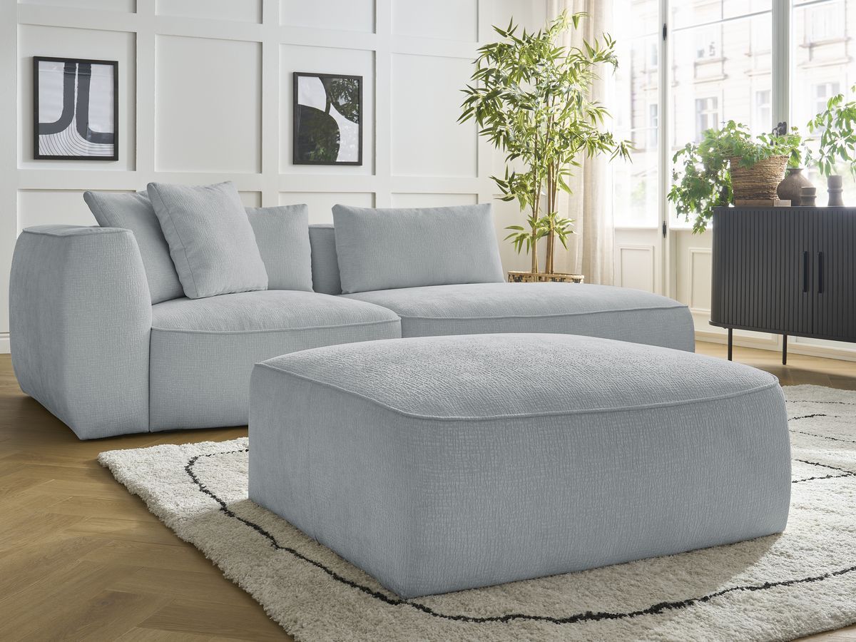 Canapé droit fixe 3 places LEOPOLD tissu texturé avec pouf