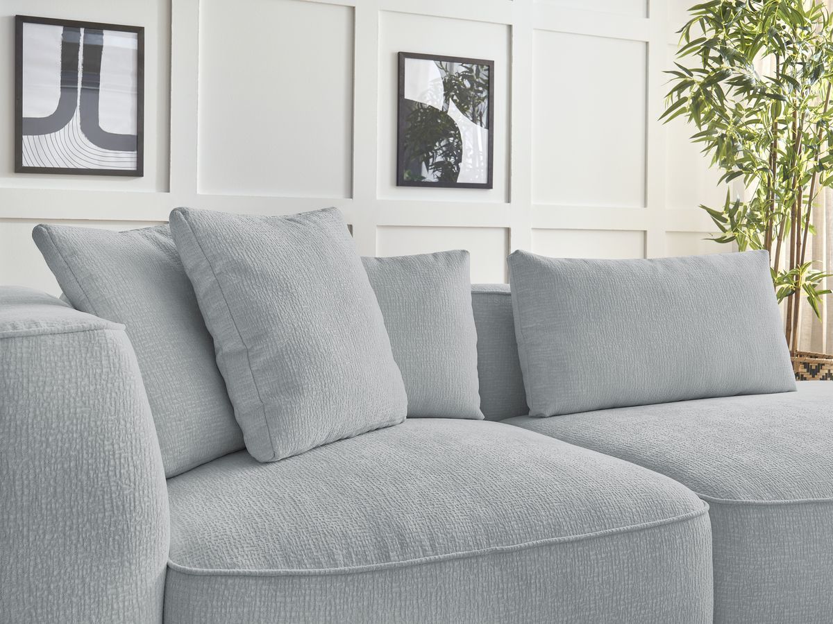 Canapé droit fixe 3 places LEOPOLD tissu texturé avec pouf