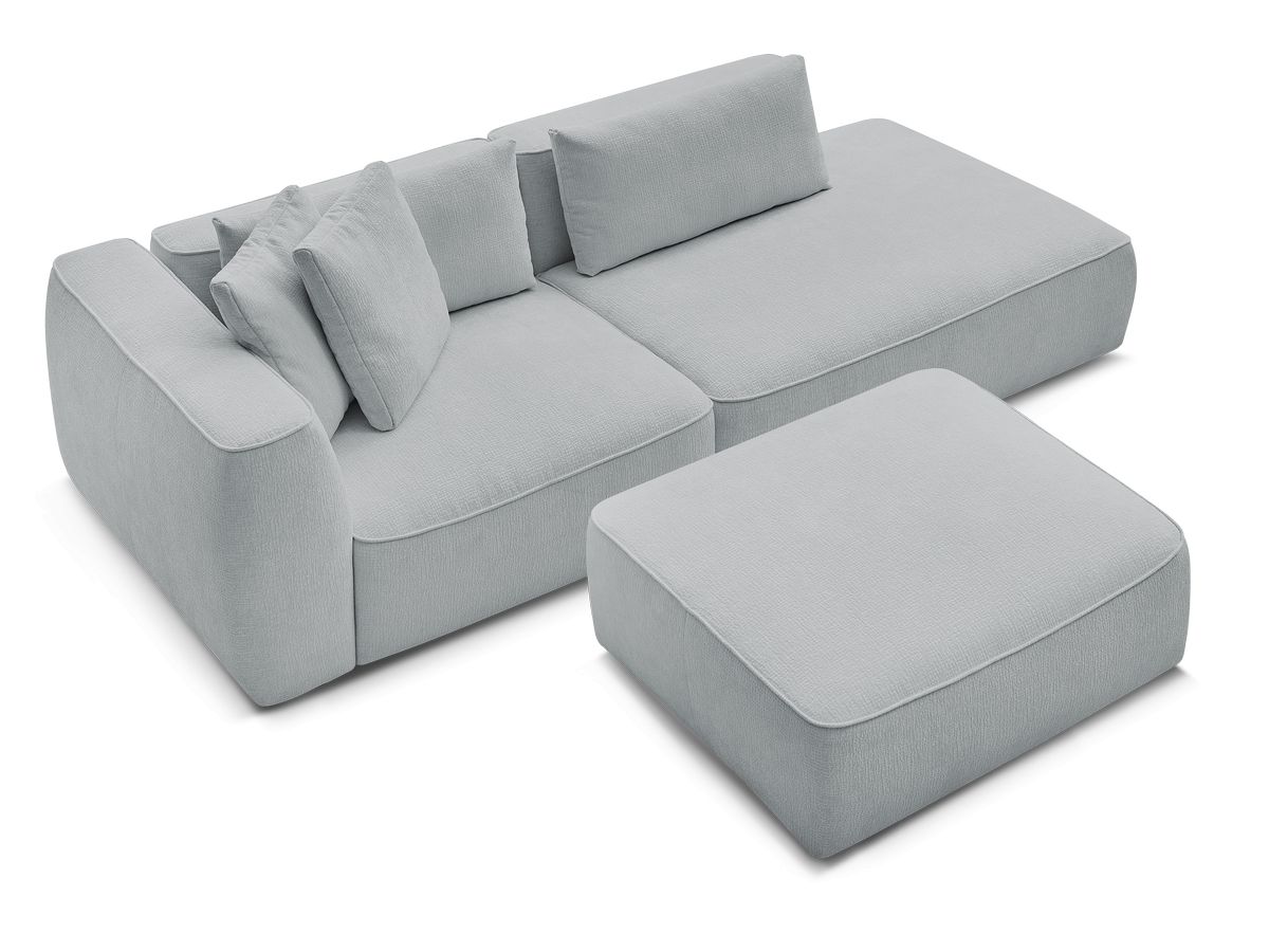 Canapé droit fixe 3 places LEOPOLD tissu texturé avec pouf