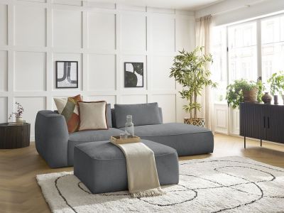 Canapé droit fixe 3 places LEOPOLD tissu texturé avec pouf