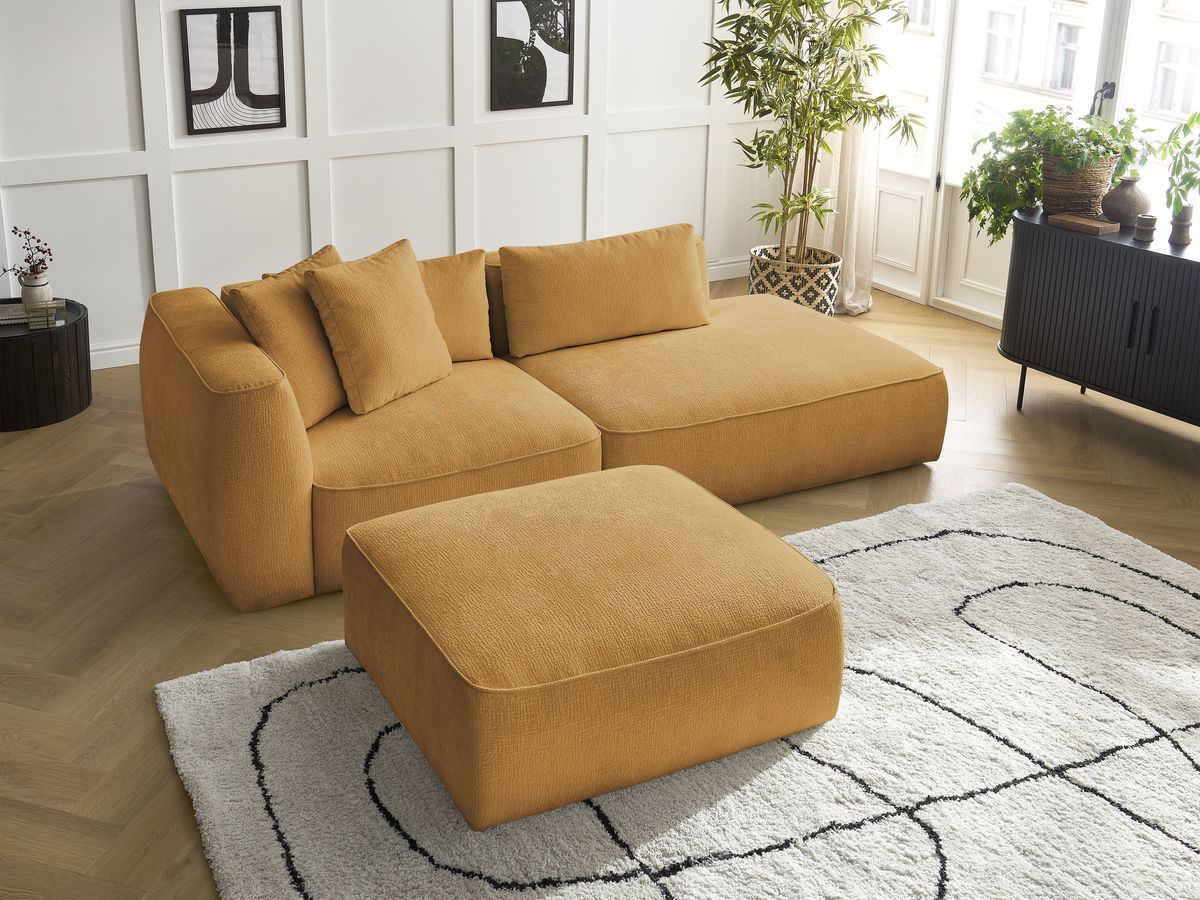 Canapé droit fixe 3 places LEOPOLD tissu texturé avec pouf