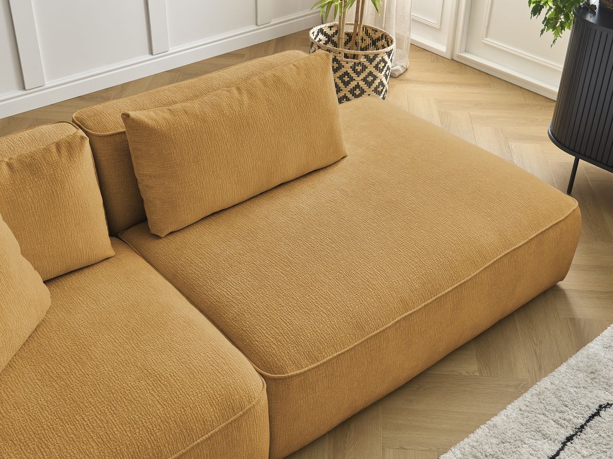Canapé droit fixe 3 places LEOPOLD tissu texturé avec pouf
