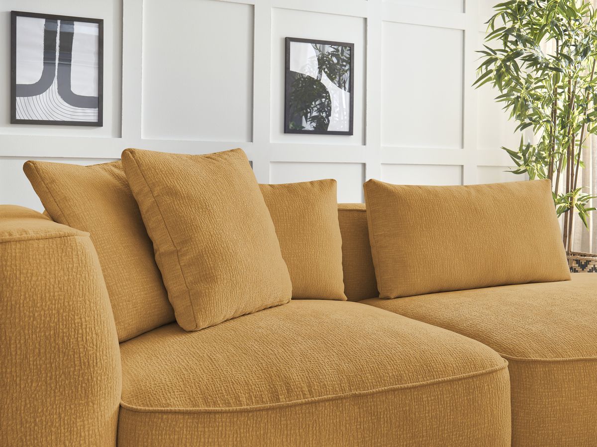 Canapé droit fixe 3 places LEOPOLD tissu texturé avec pouf