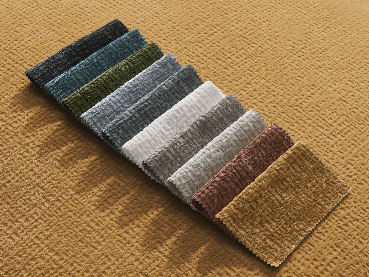 Canapé droit fixe 3 places LEOPOLD tissu texturé avec pouf