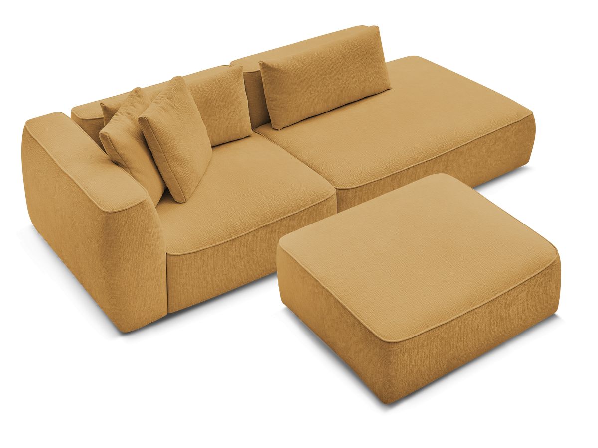 Canapé droit fixe 3 places LEOPOLD tissu texturé avec pouf