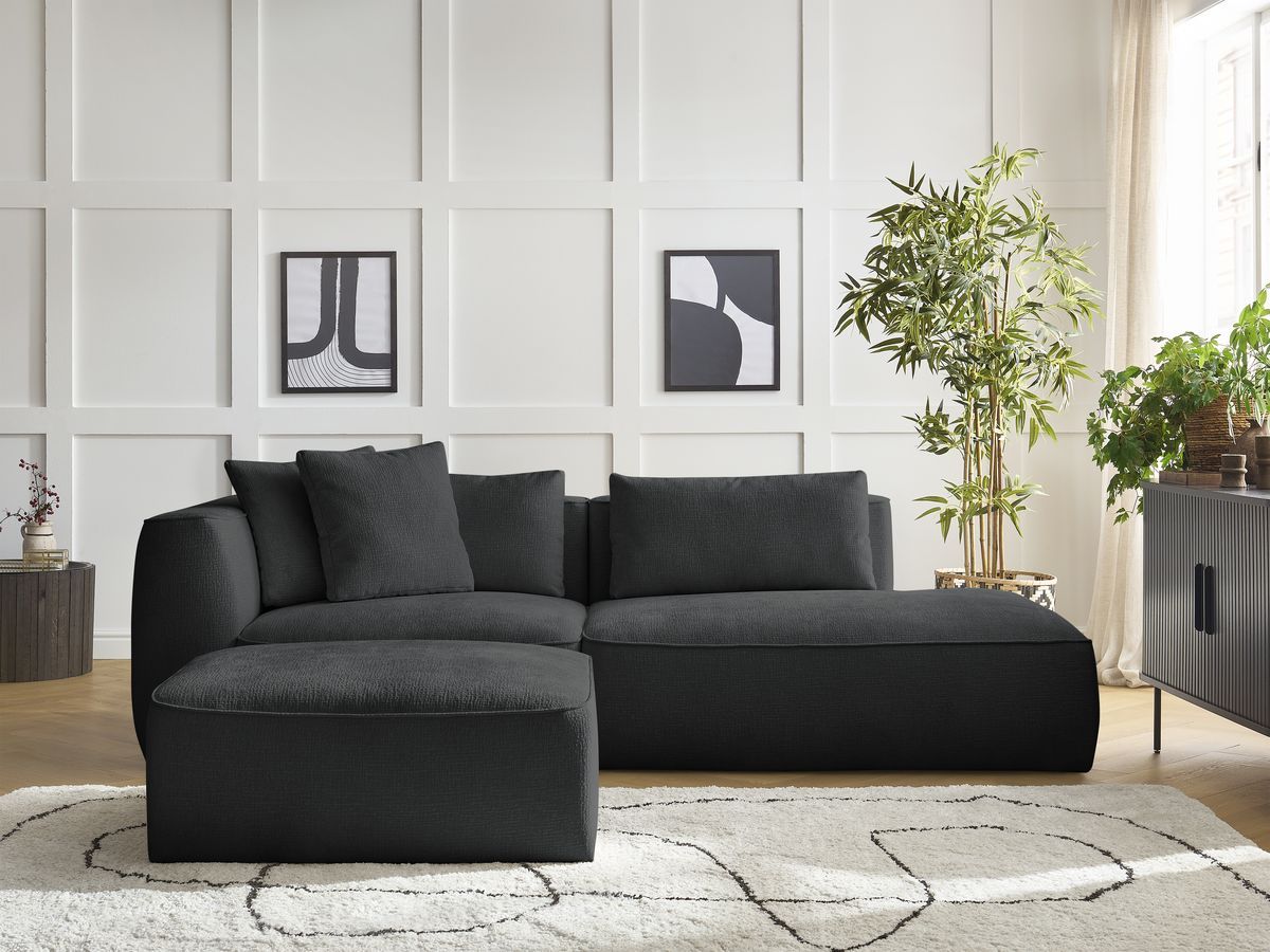 Canapé droit 3 places LEOPOLD texturé avec pouf noir — vue 5