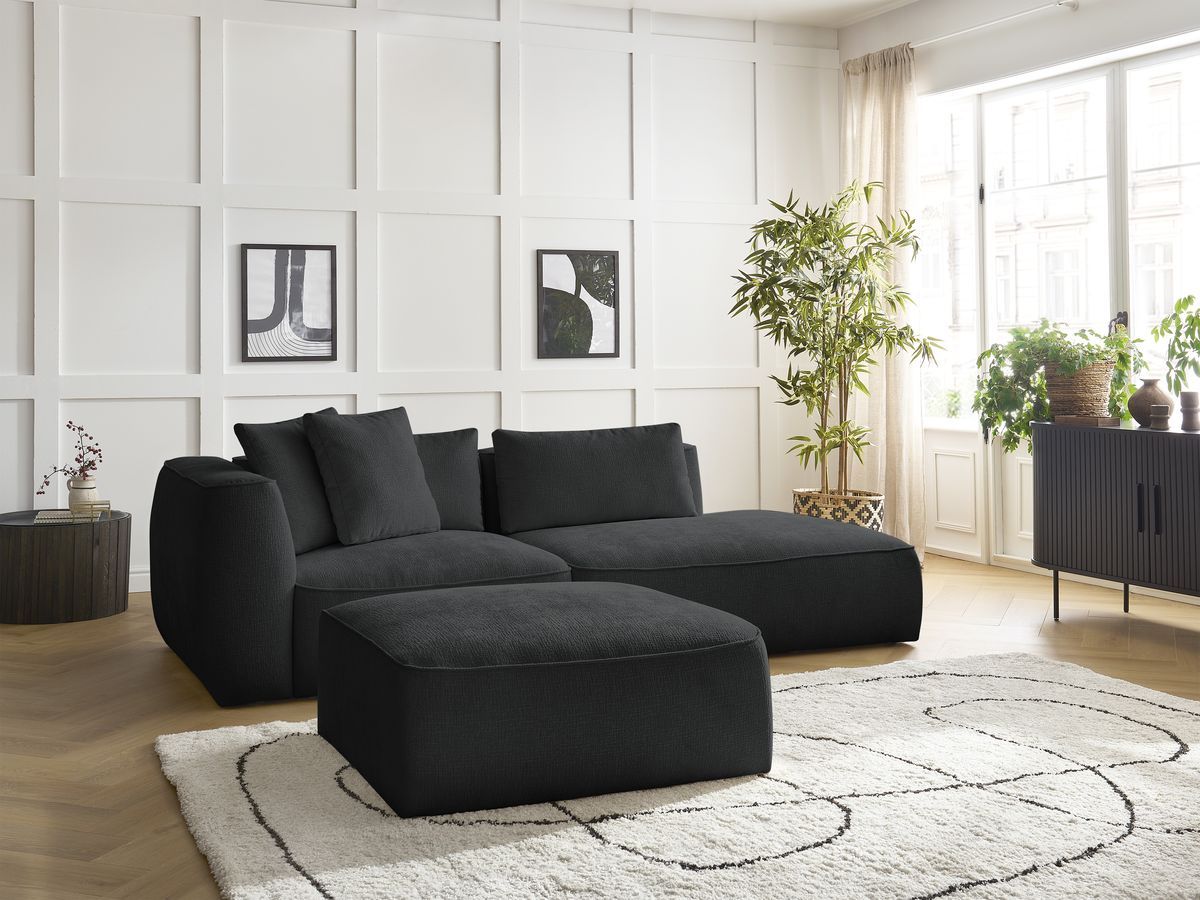 Canapé droit fixe 3 places LEOPOLD tissu texturé avec pouf