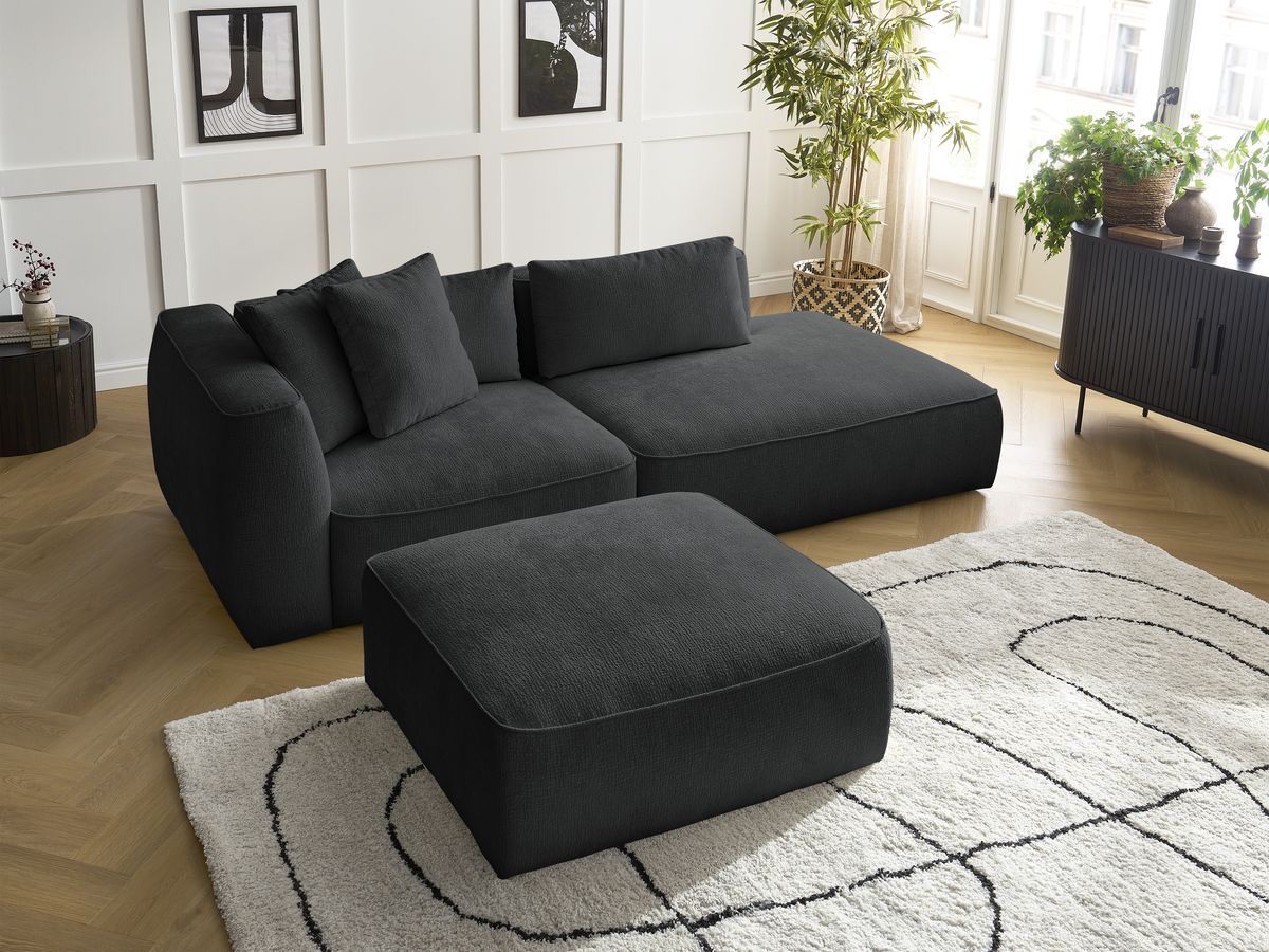 Canapé droit fixe 3 places LEOPOLD tissu texturé avec pouf
