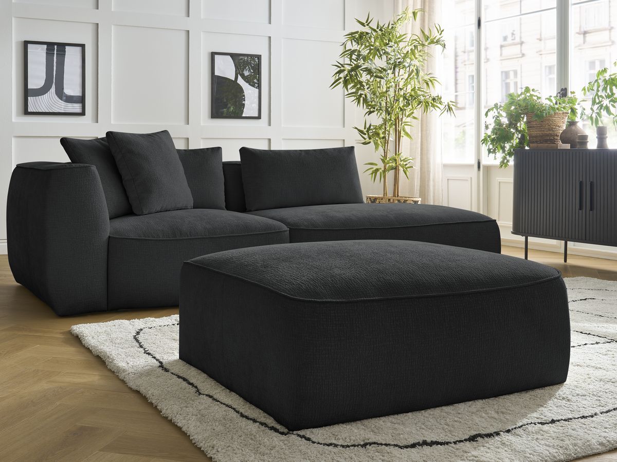 Canapé droit fixe 3 places LEOPOLD tissu texturé avec pouf