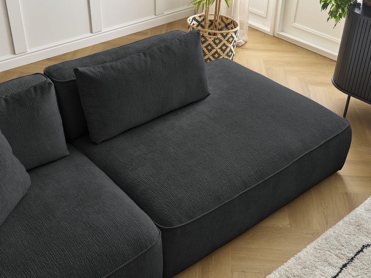 Canapé droit fixe 3 places LEOPOLD tissu texturé avec pouf