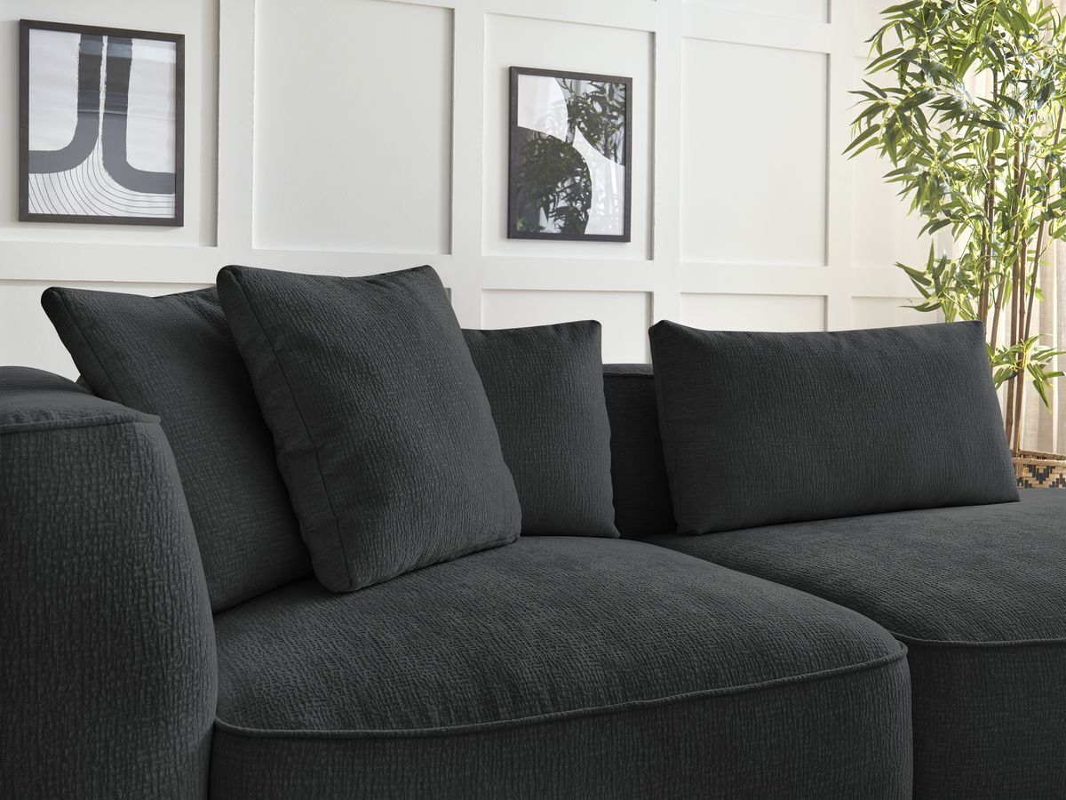 Canapé droit fixe 3 places LEOPOLD tissu texturé avec pouf