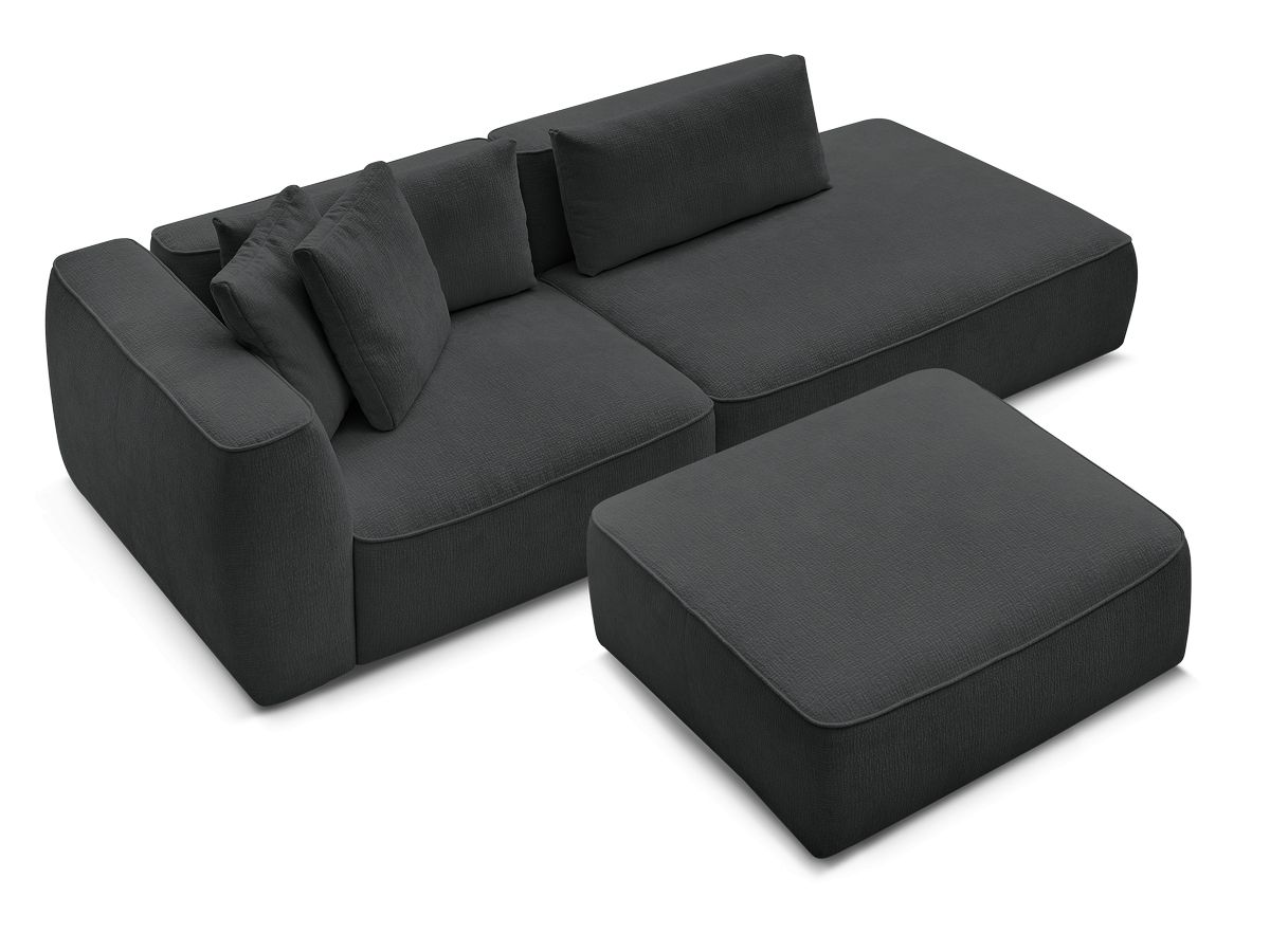 Canapé droit fixe 3 places LEOPOLD tissu texturé avec pouf