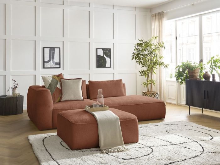 Canapé droit fixe 3 places LEOPOLD tissu texturé avec pouf