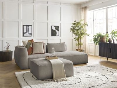 Canapé droit fixe 3 places LEOPOLD tissu texturé avec pouf