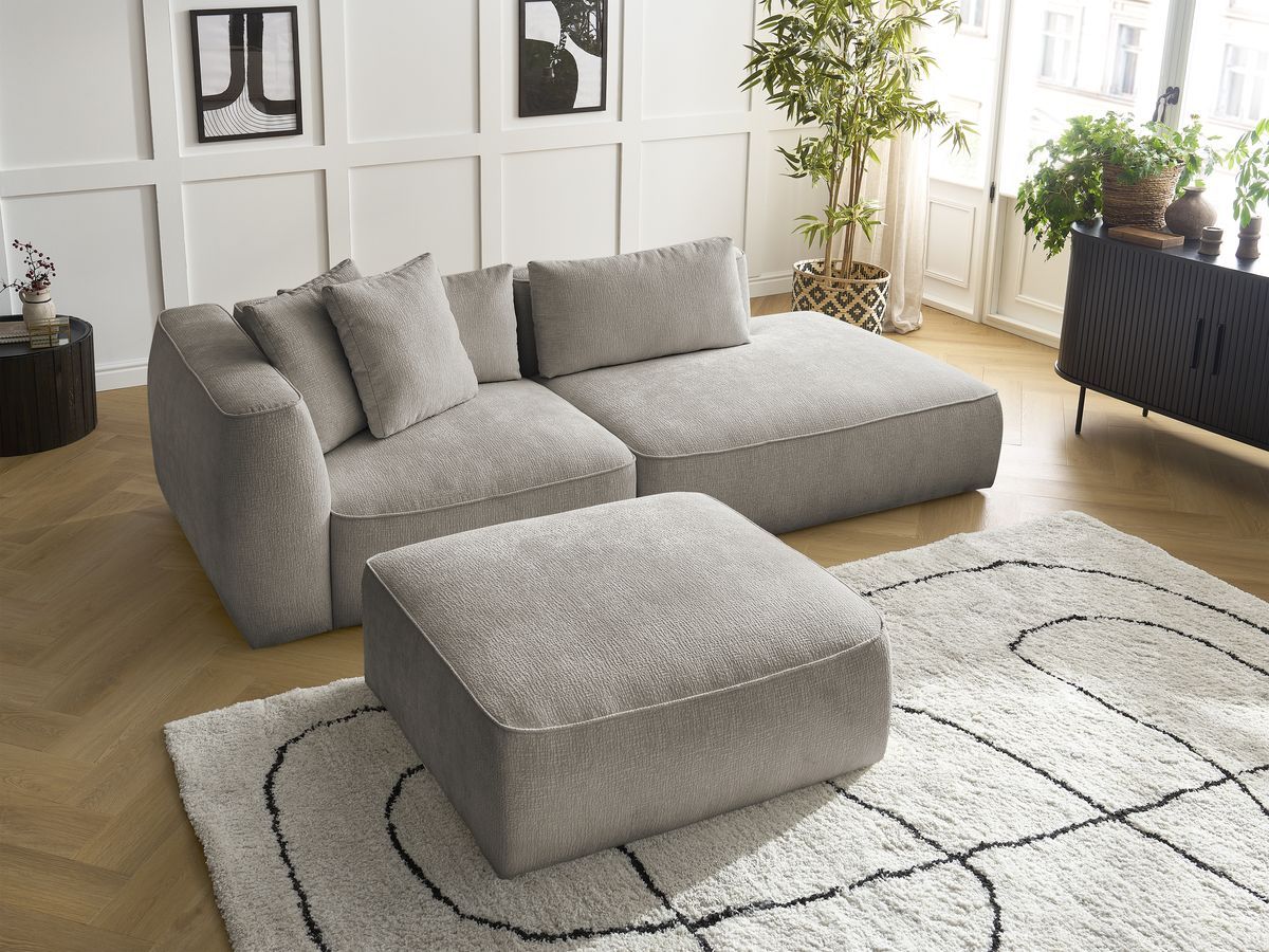 Canapé droit fixe 3 places LEOPOLD tissu texturé avec pouf