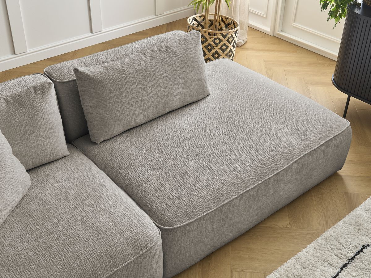 Canapé droit fixe 3 places LEOPOLD tissu texturé avec pouf