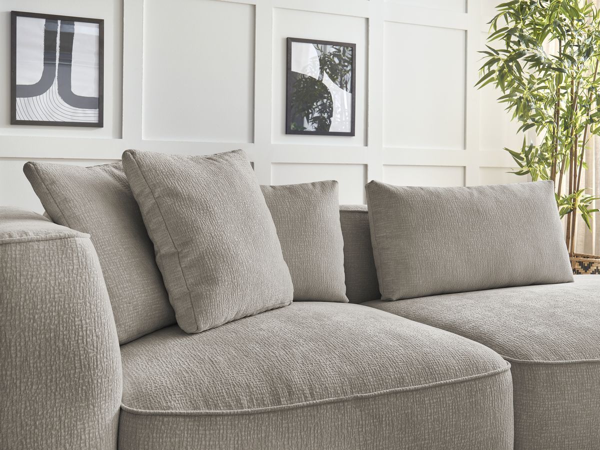 Canapé droit fixe 3 places LEOPOLD tissu texturé avec pouf