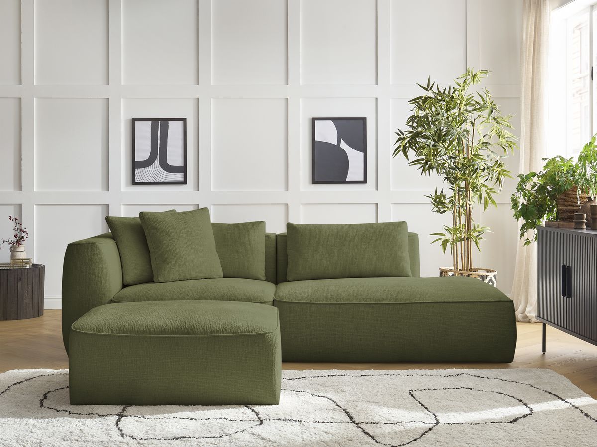 Canapé droit 3 places LEOPOLD texturé avec pouf vert foncé — vue 5