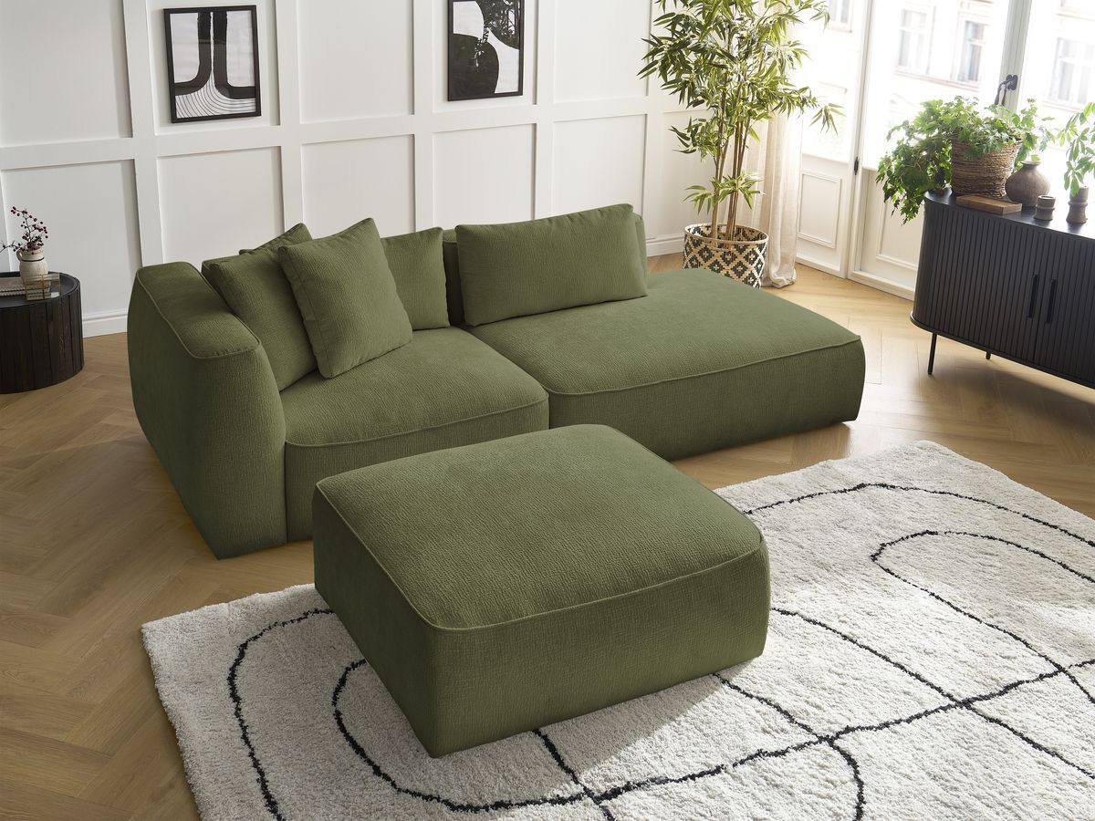 Canapé droit fixe 3 places LEOPOLD tissu texturé avec pouf