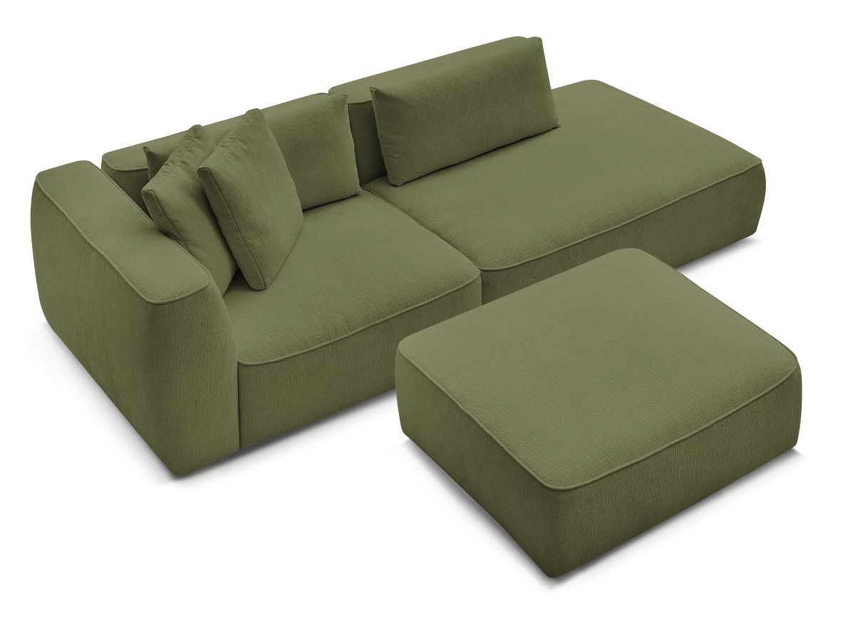 Canapé droit fixe 3 places LEOPOLD tissu texturé avec pouf