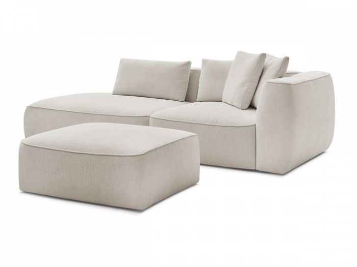 Canapé droit fixe 3 places LEOPOLD tissu texturé avec pouf