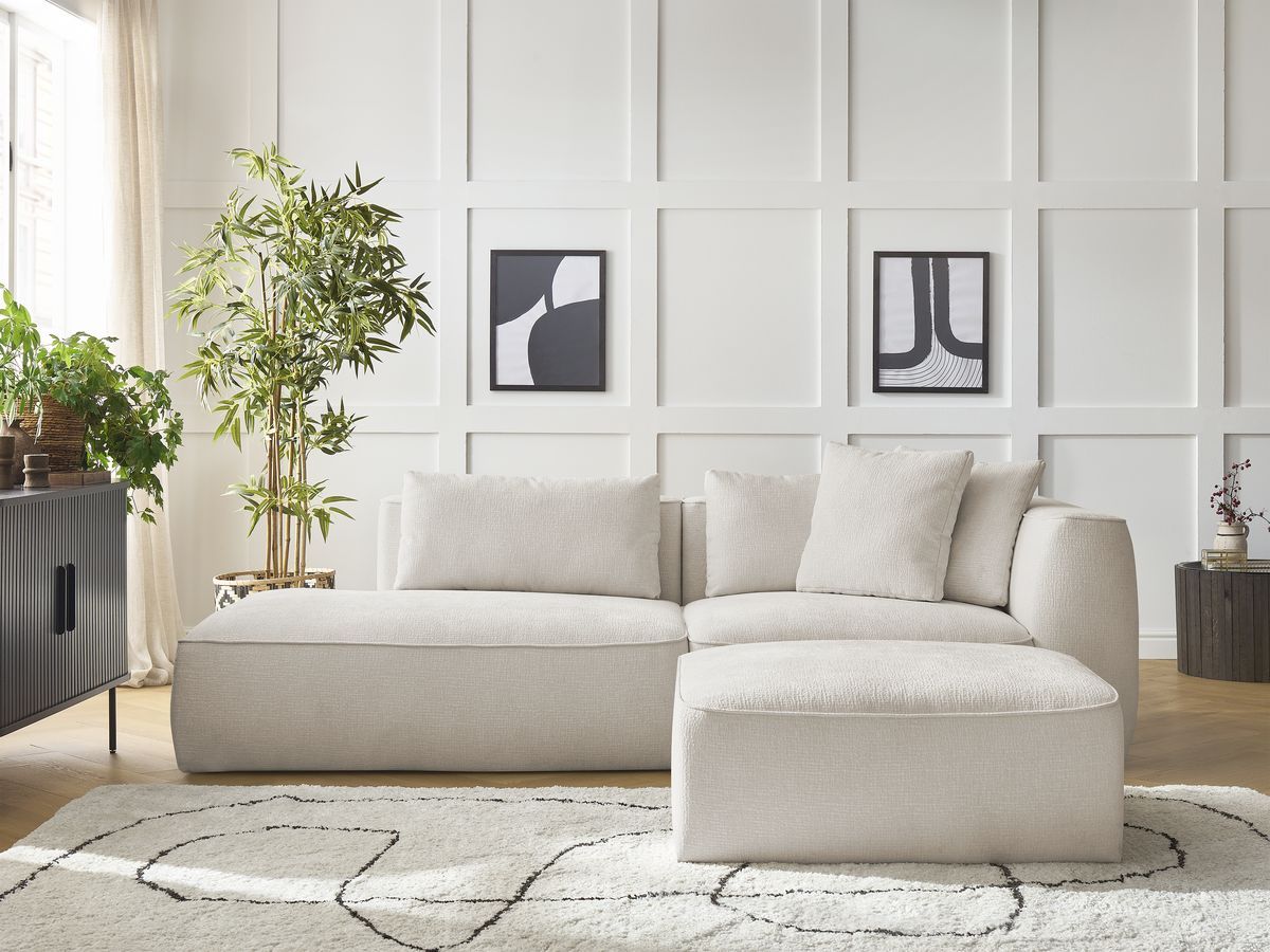 Leopold canapé droit fixe 3 places tissu texturé beige - Vue supplémentaire 3