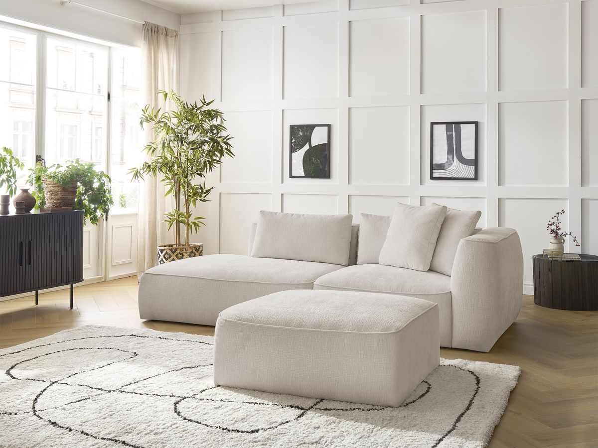 Canapé droit fixe 3 places LEOPOLD tissu texturé avec pouf