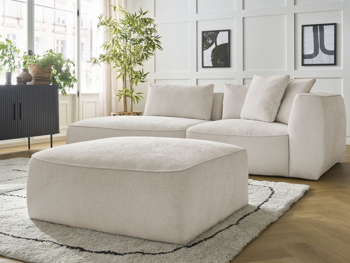 Canapé droit fixe 3 places LEOPOLD tissu texturé avec pouf