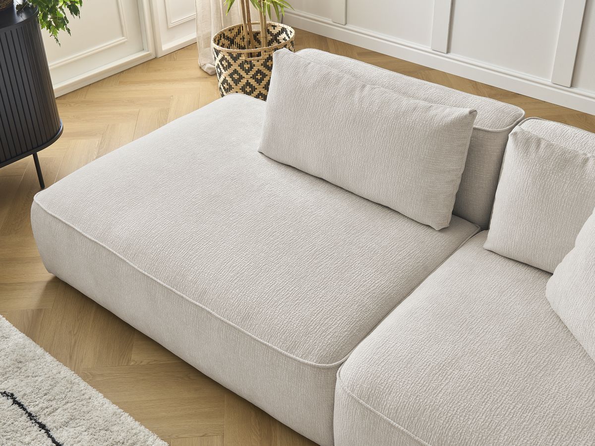 Canapé droit fixe 3 places LEOPOLD tissu texturé avec pouf