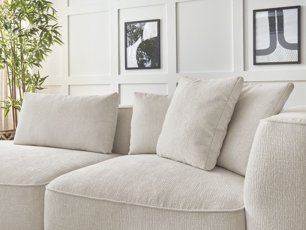 Canapé droit fixe 3 places LEOPOLD tissu texturé avec pouf