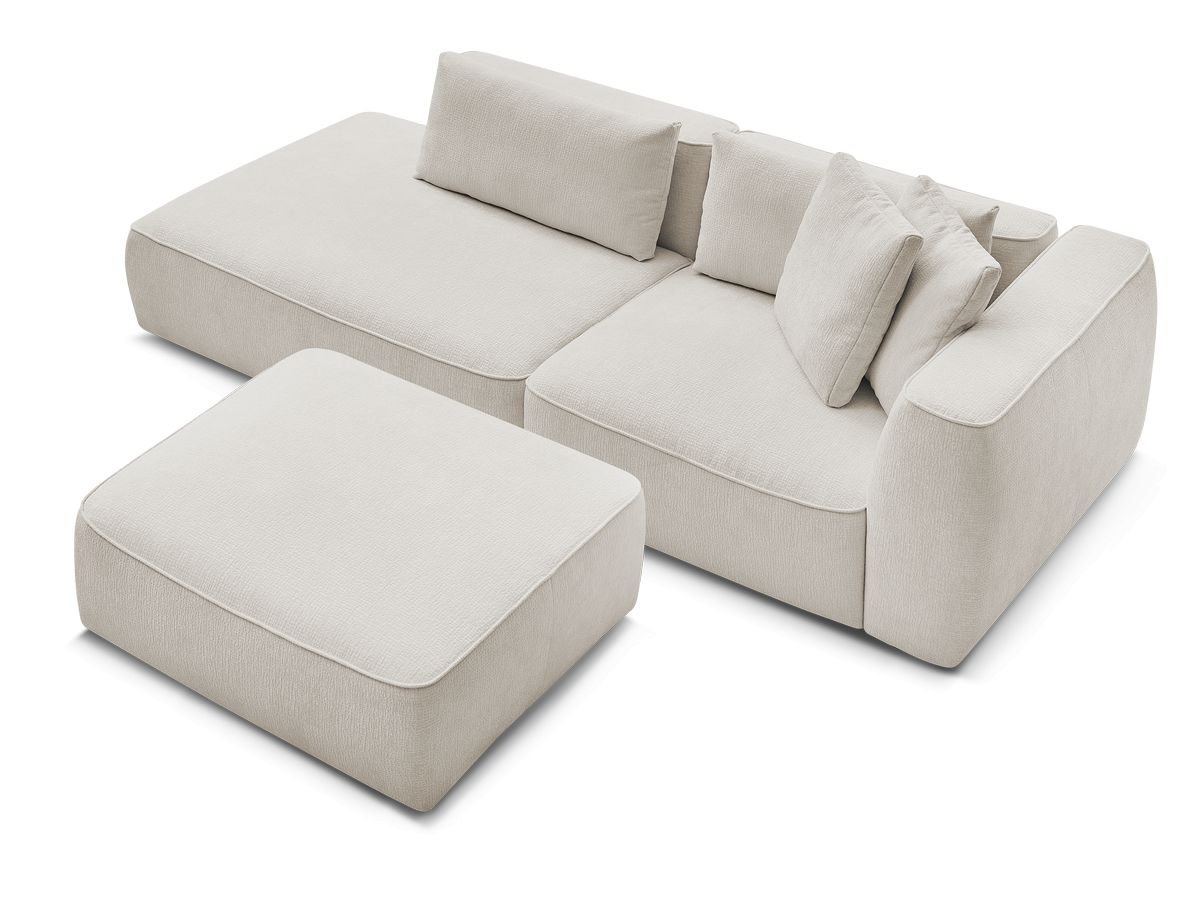 Canapé droit fixe 3 places LEOPOLD tissu texturé avec pouf