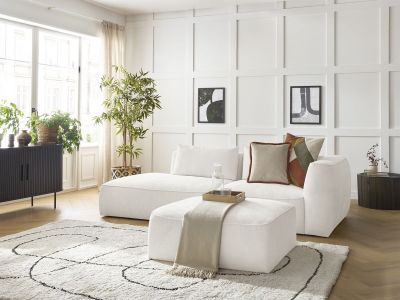 Canapé droit fixe 3 places LEOPOLD tissu texturé avec pouf
