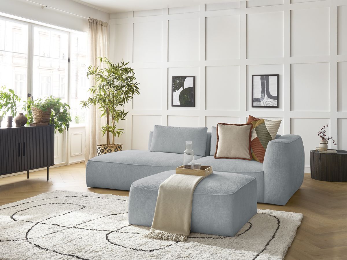 Canapé droit fixe 3 places LEOPOLD tissu texturé avec pouf