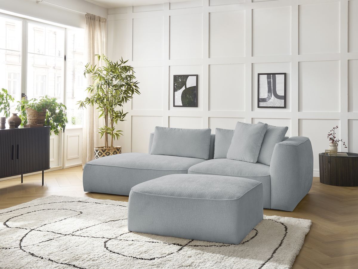 Canapé droit fixe 3 places LEOPOLD tissu texturé avec pouf