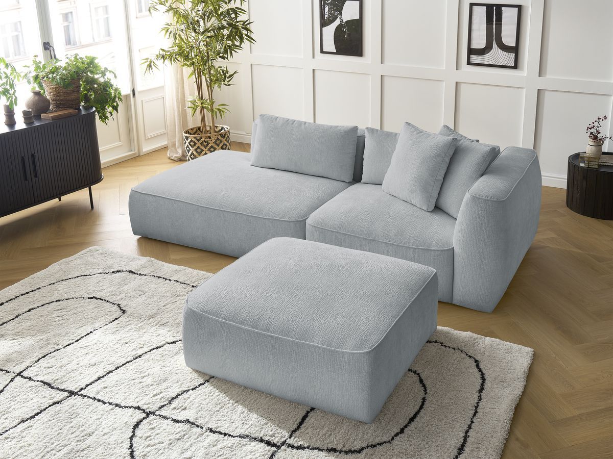 Canapé droit fixe 3 places LEOPOLD tissu texturé avec pouf