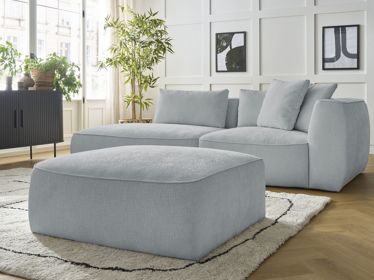 Canapé droit fixe 3 places LEOPOLD tissu texturé avec pouf