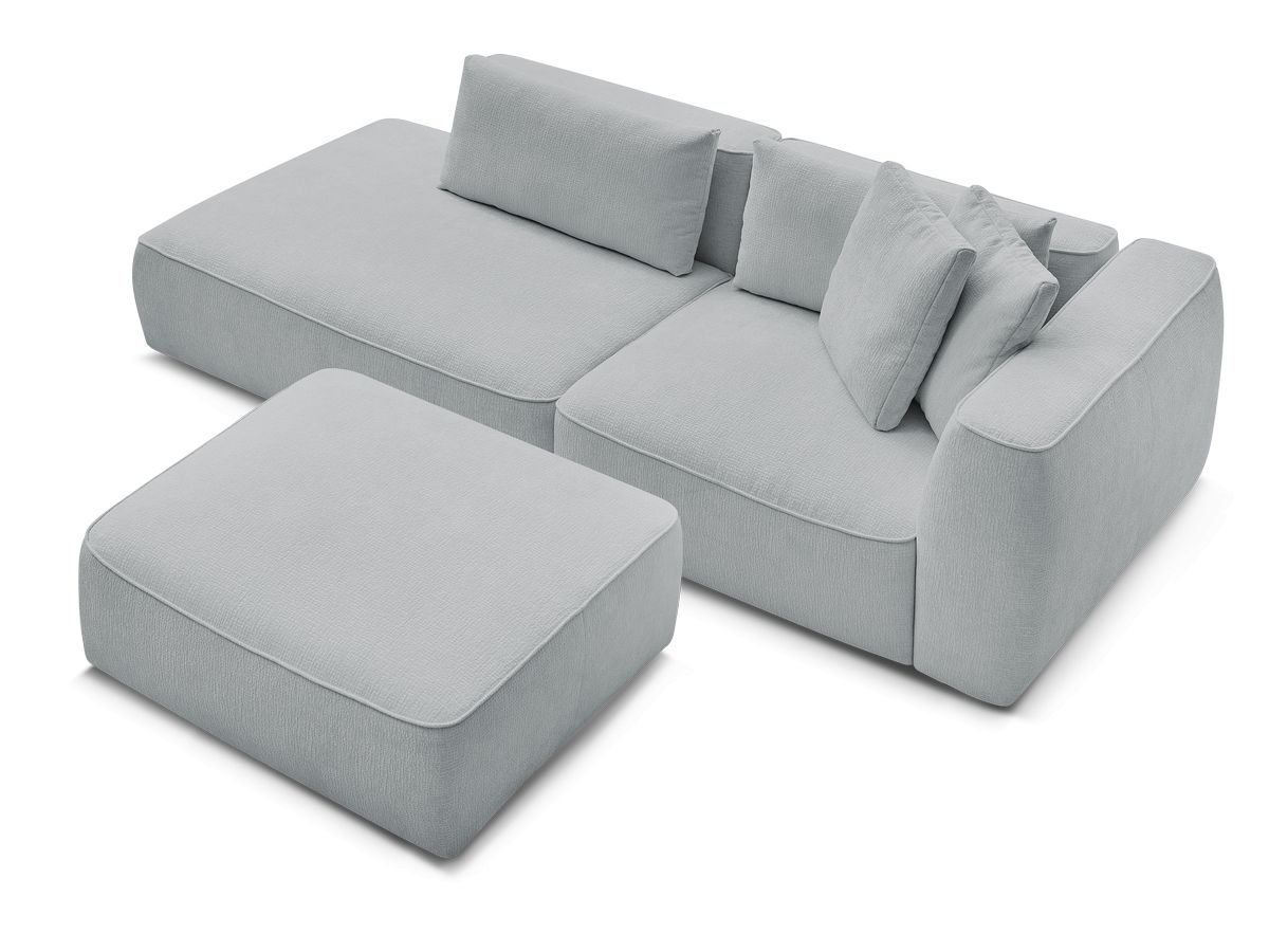 Canapé droit fixe 3 places LEOPOLD tissu texturé avec pouf