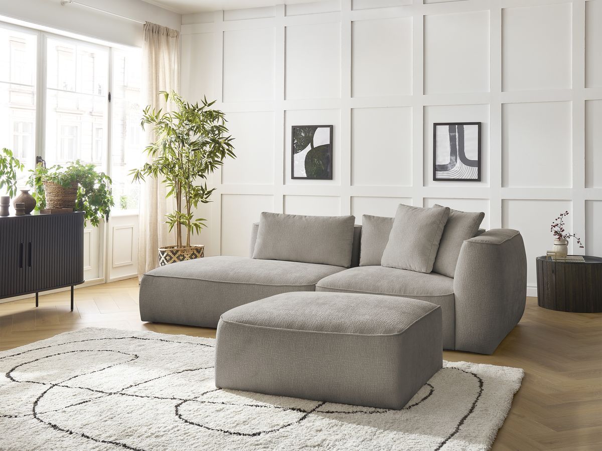 Canapé droit fixe 3 places LEOPOLD tissu texturé avec pouf