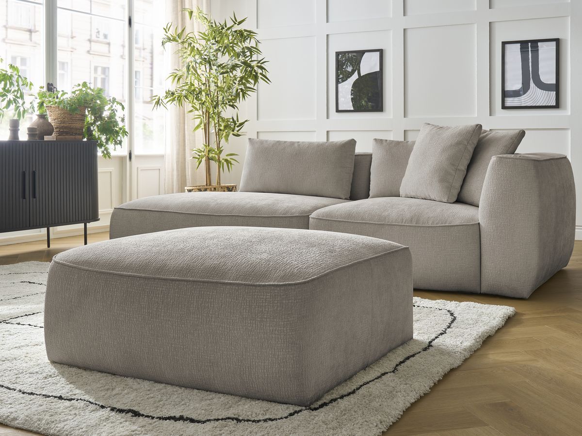 Canapé droit fixe 3 places LEOPOLD tissu texturé avec pouf