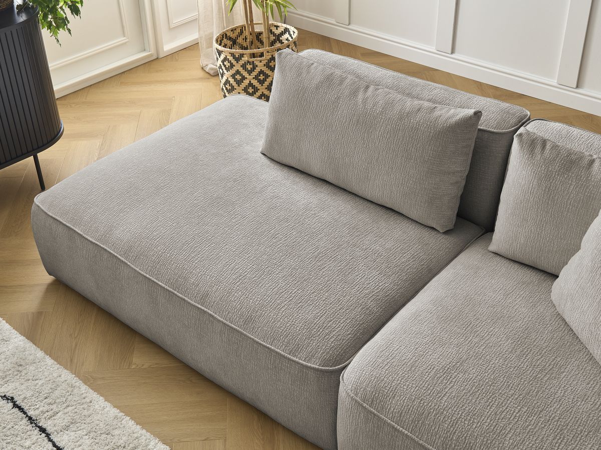 Canapé droit fixe 3 places LEOPOLD tissu texturé avec pouf