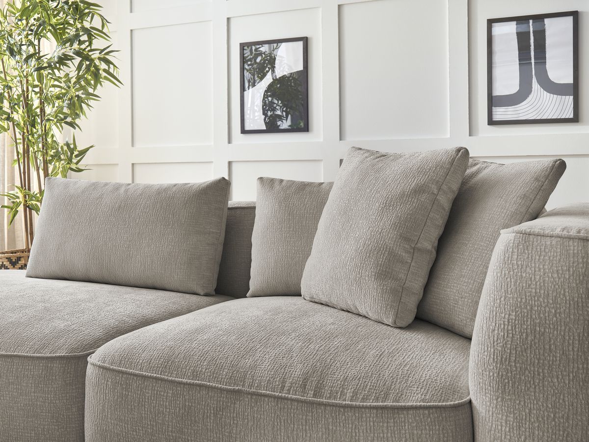 Canapé droit fixe 3 places LEOPOLD tissu texturé avec pouf