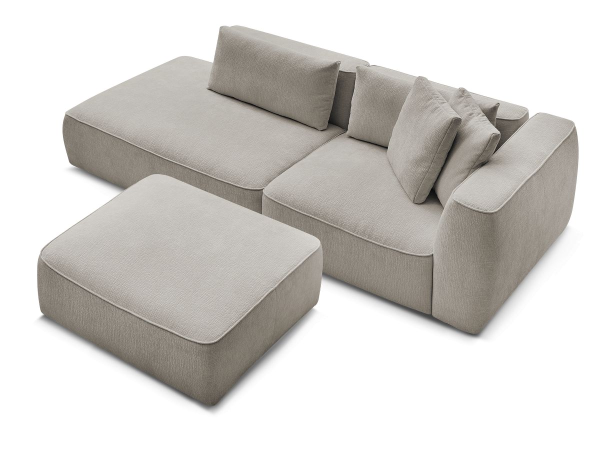 Canapé droit fixe 3 places LEOPOLD tissu texturé avec pouf