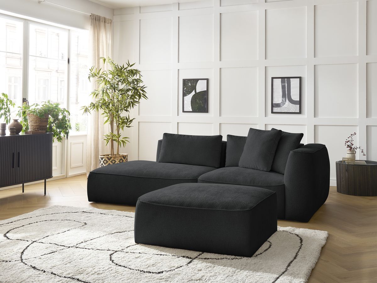 Canapé droit fixe 3 places LEOPOLD tissu texturé avec pouf noir accoudoir droit BOBOCHIC - Vue supplémentaire 3