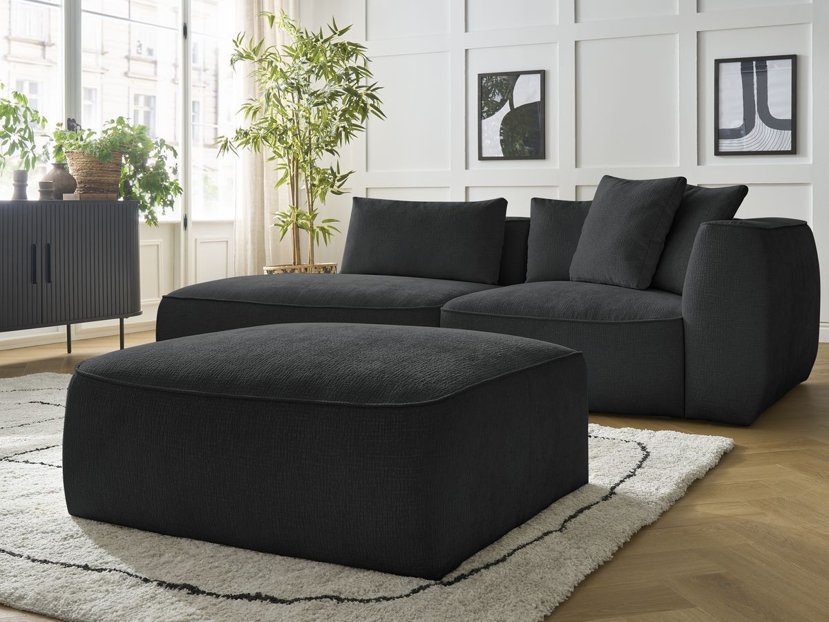 Canapé droit fixe 3 places LEOPOLD tissu texturé avec pouf