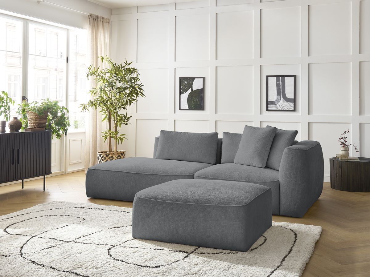 Canapé droit fixe 3 places LEOPOLD tissu texturé avec pouf