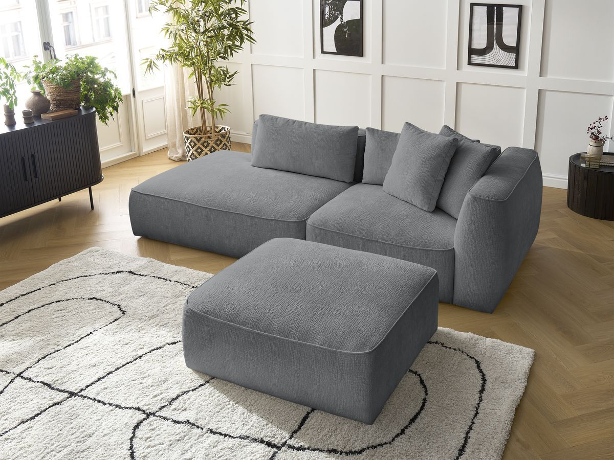 Canapé droit fixe 3 places LEOPOLD tissu texturé avec pouf