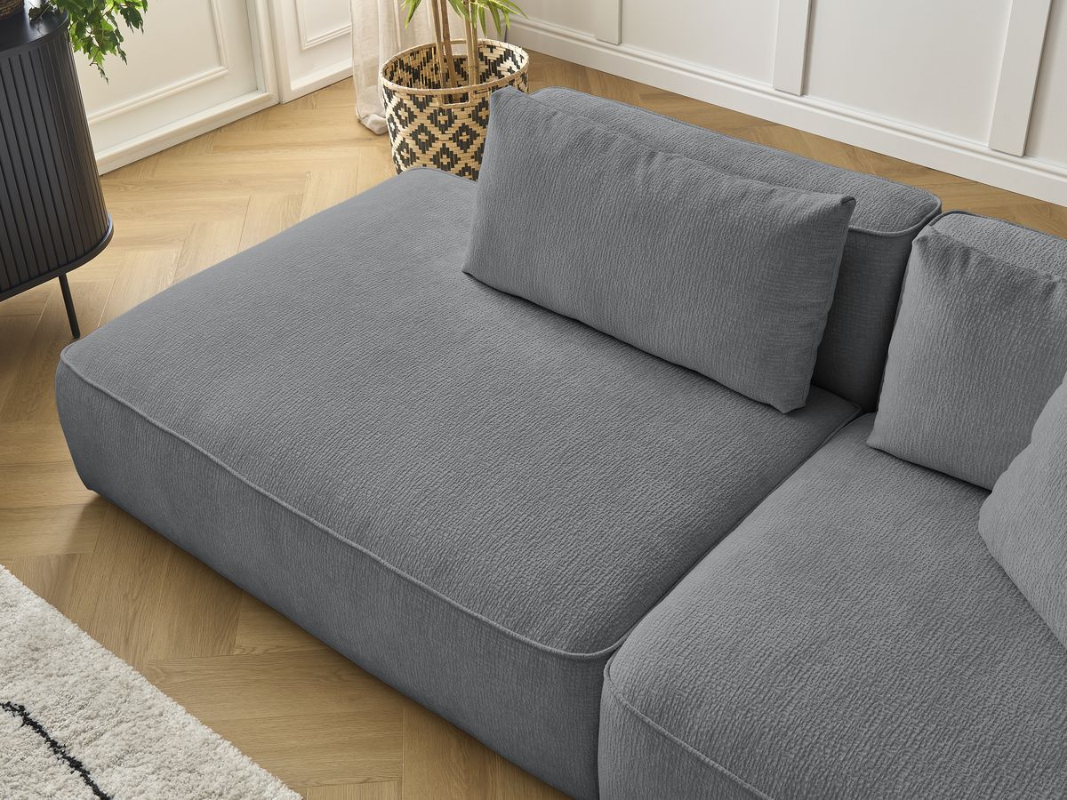 Canapé droit fixe 3 places LEOPOLD tissu texturé avec pouf